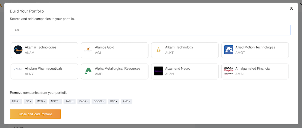 Portfolio search page